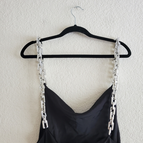 Zara * Chain Strap Satin Effect Slip Midi Dress Black - Picture 16 of 16